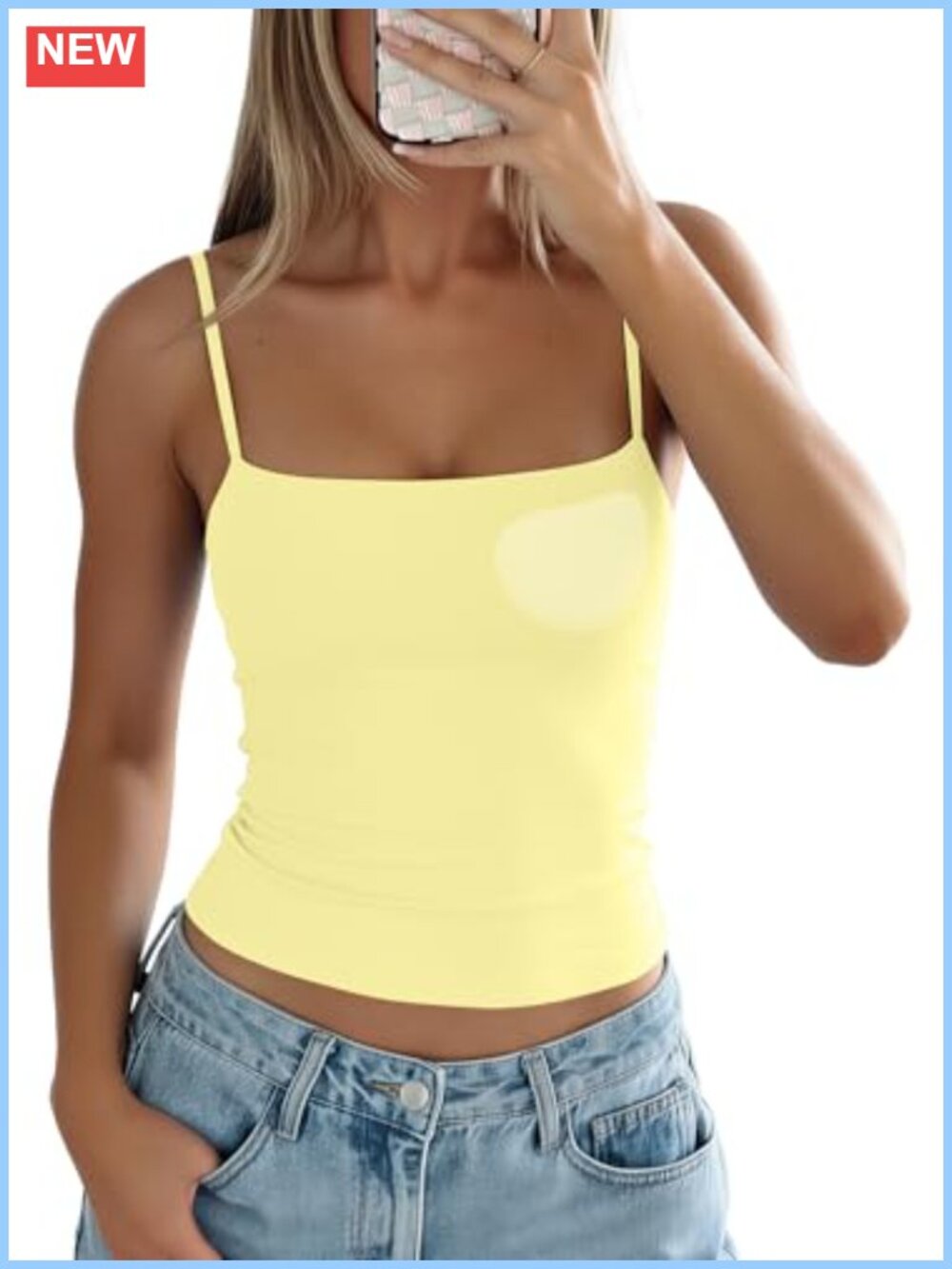 Women's Spaghetti Strap Tank Top Built-in Bra Square Neck Y2K Slim Fit